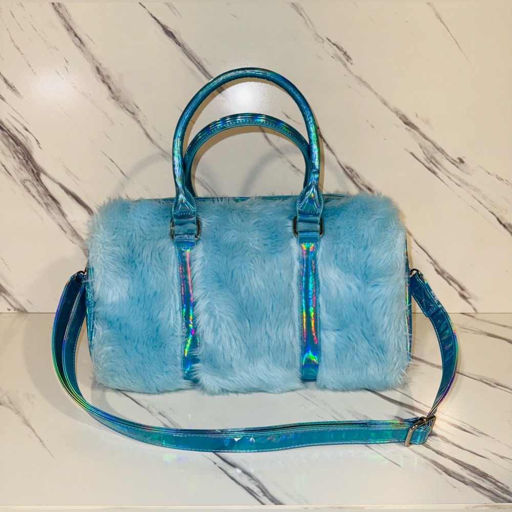 Rare Sugar Thrillz Small Blue Holographic Fur Duffel Bag Tote